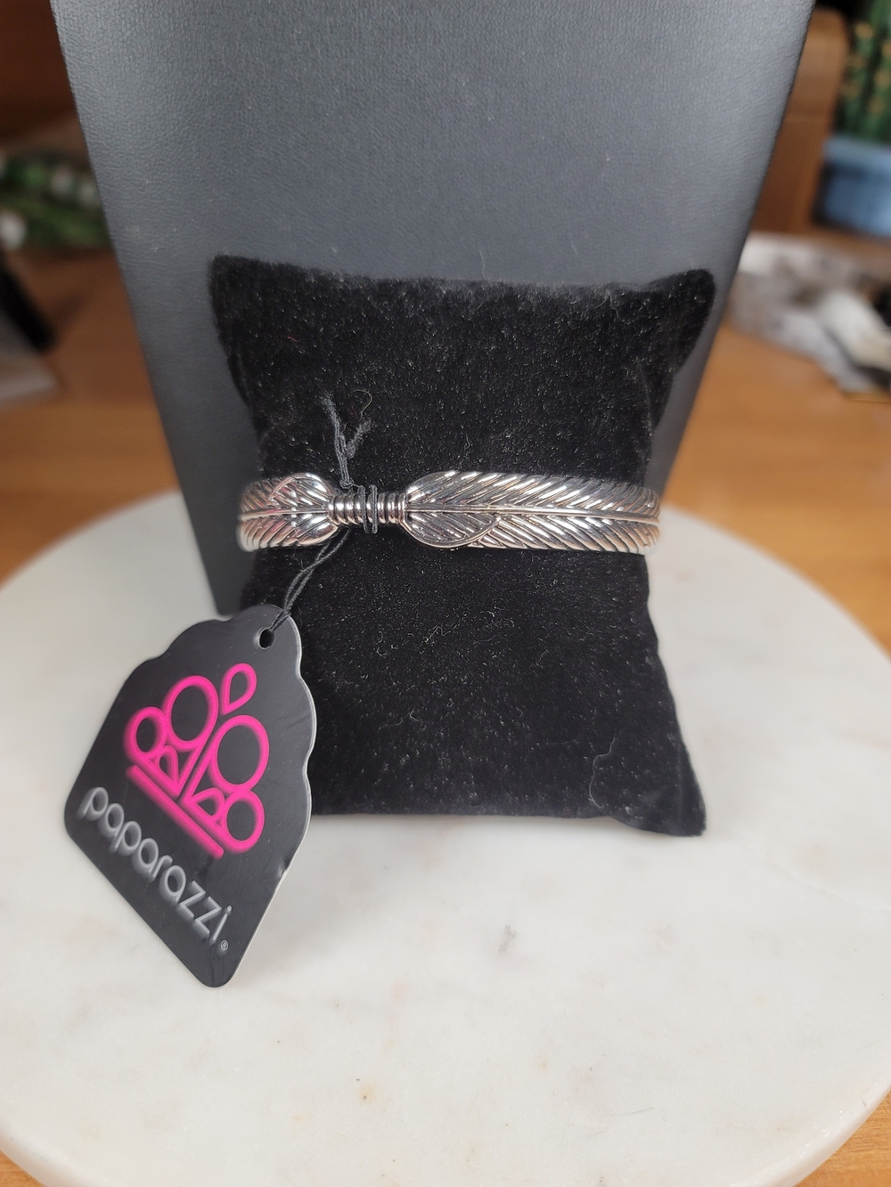 paparazzi Silver Feather Cuff Bracelet